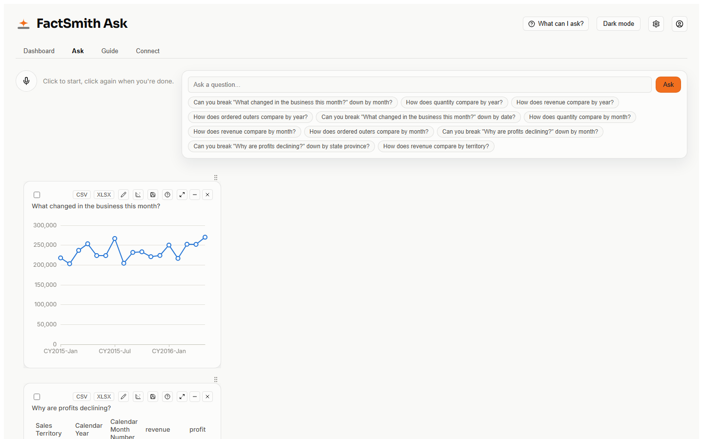 The Ask tab, with a question box and answers already on the page